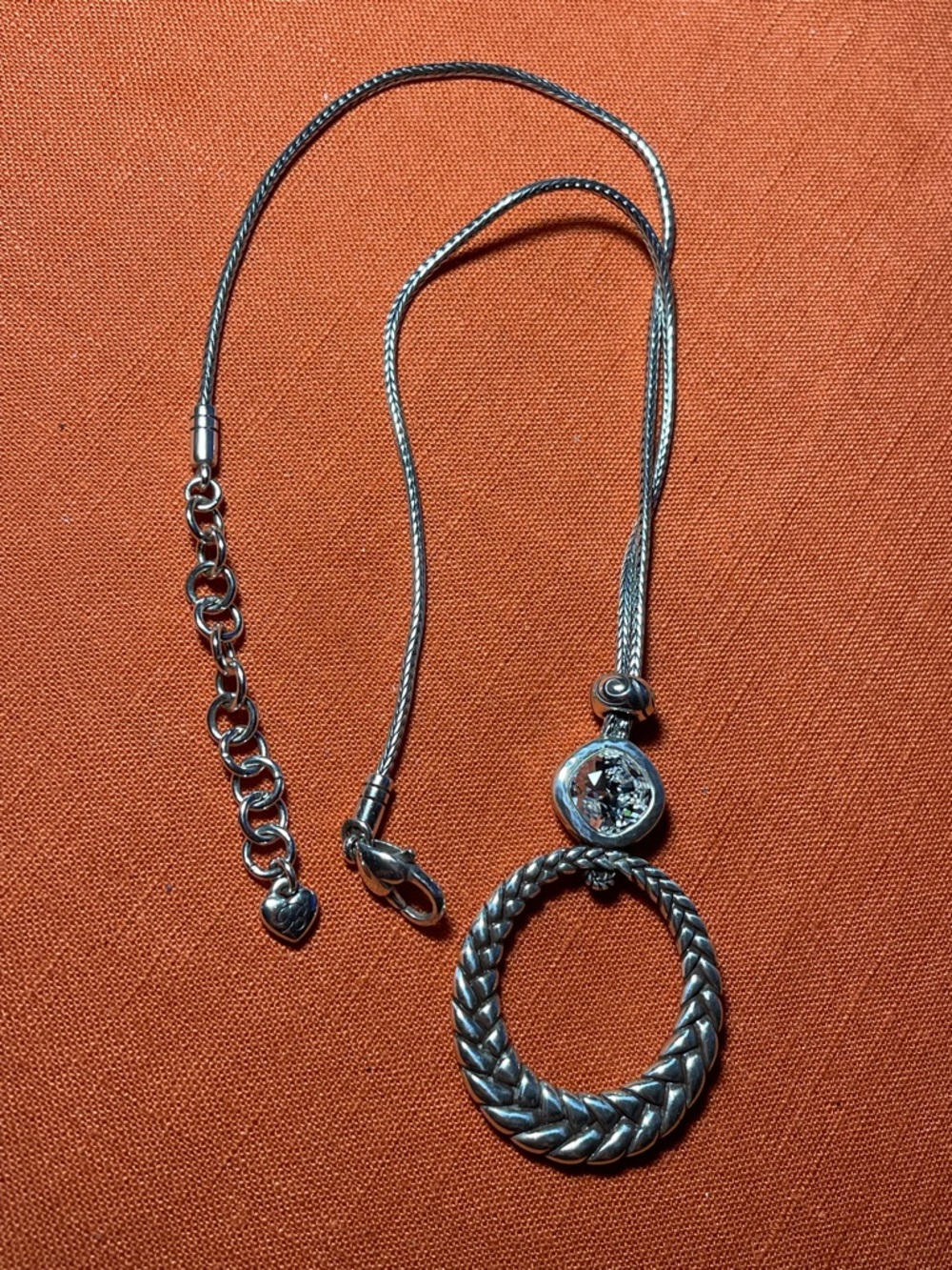 Brighton Silver Braided Oval Pendant Necklace